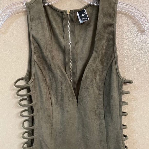 Windsor - Olive Suede Cutout Dress. - Picture 2 of 6